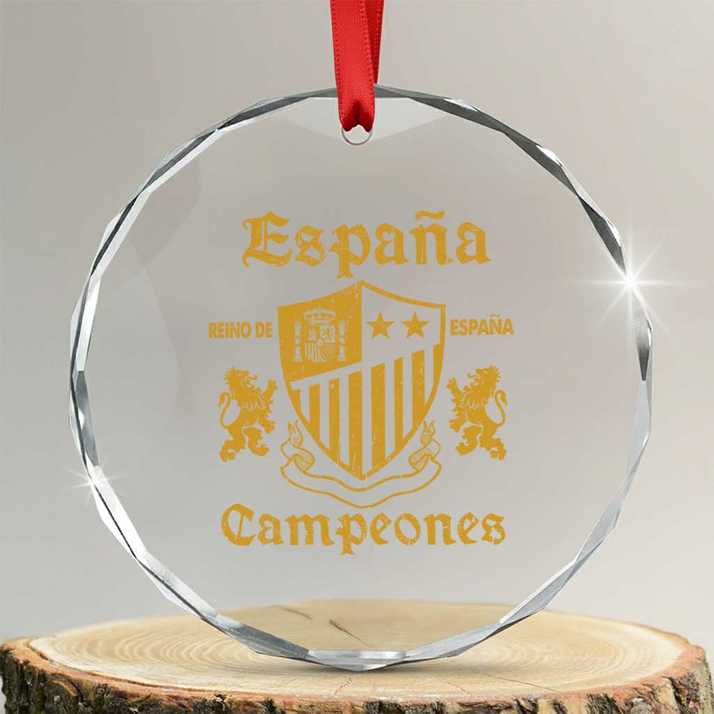 Reino De Espana Campeones Crest Graphic Crystal Glass Ornament Vintage Spain Champions 2 Stars Spanish Pride Sports Fan TS02 Transparent Glass 3'' Circle Print Your Wear