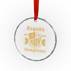 Reino De Espana Campeones Crest Graphic Crystal Glass Ornament Vintage Spain Champions 2 Stars Spanish Pride Sports Fan