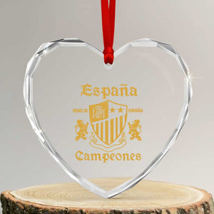 Reino De Espana Campeones Crest Graphic Heart Crystal Glass Ornament Vintage Spain Champions 2 Stars Spanish Pride Sports Fan