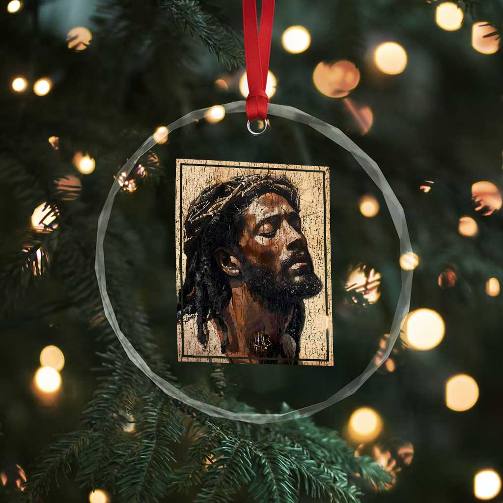 Religious Black Jesus With Crown Of Thorns Crystal Glass Ornament TS11 Print Your Wear