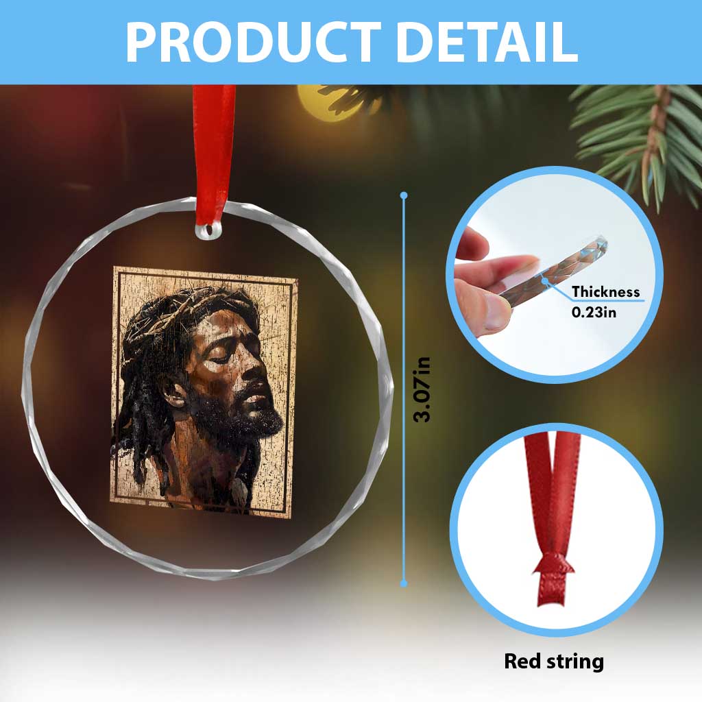 Religious Black Jesus With Crown Of Thorns Crystal Glass Ornament TS11 Print Your Wear