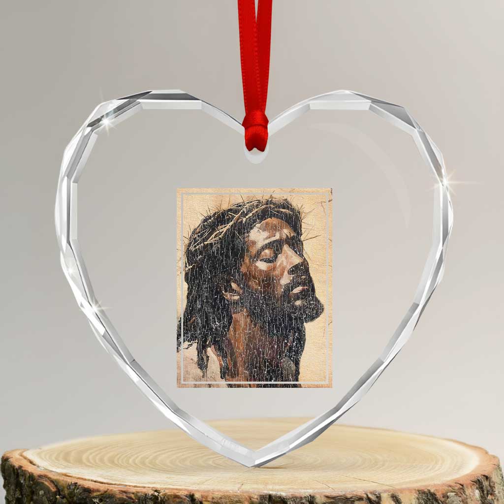 Religious Black Jesus With Crown Of Thorns Heart Crystal Glass Ornament TS11 Transparent Glass 3'' Heart Print Your Wear