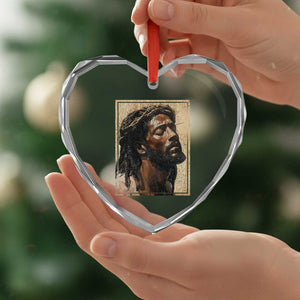 Religious Black Jesus With Crown Of Thorns Heart Crystal Glass Ornament TS11 Print Your Wear