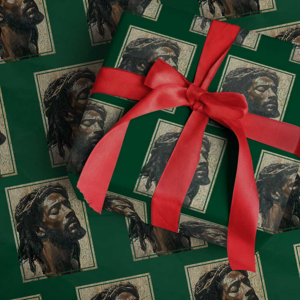 Religious Black Jesus With Crown Of Thorns Wrapping Paper Roll TS11 Green Print Your Wear