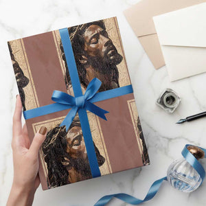 Religious Black Jesus With Crown Of Thorns Wrapping Paper Roll TS11 Mocha Print Your Wear