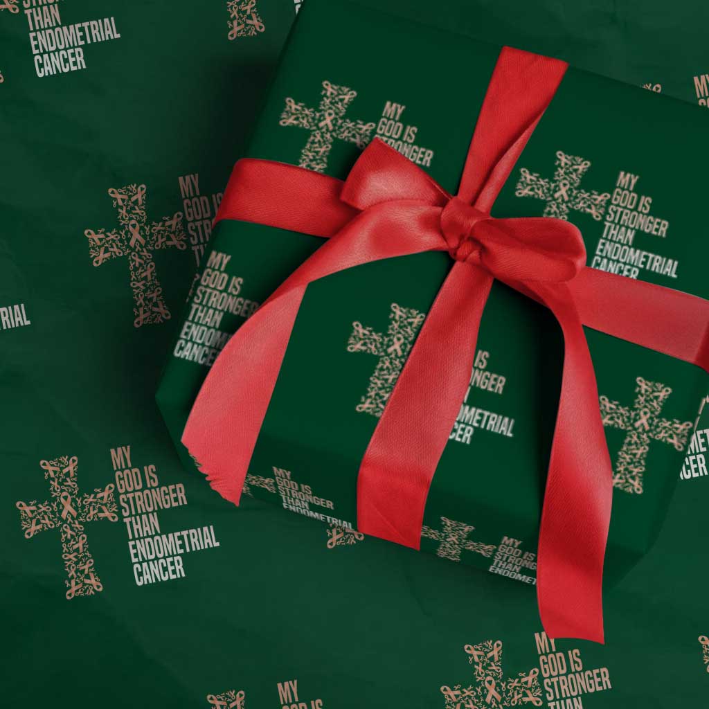 Religious Endometrial Cancer Awareness Wrapping Paper Roll My God Is Stronger Than Cancer TS12 Green Print Your Wear