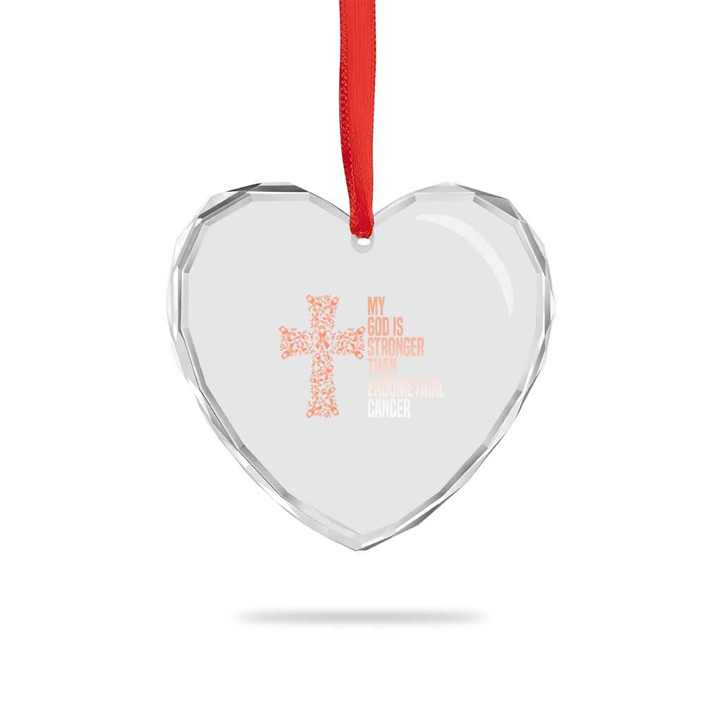 Religious Endometrial Cancer Awareness Heart Crystal Glass Ornament My God Is Stronger Than Cancer