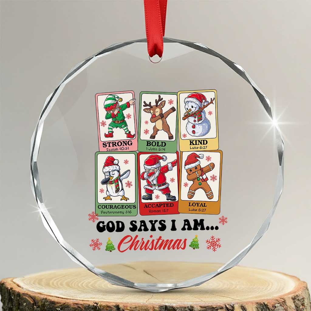 Religious Xmas Crystal Glass Ornament God Says I Am Christian Bible TS10 Transparent Glass 3'' Circle Print Your Wear