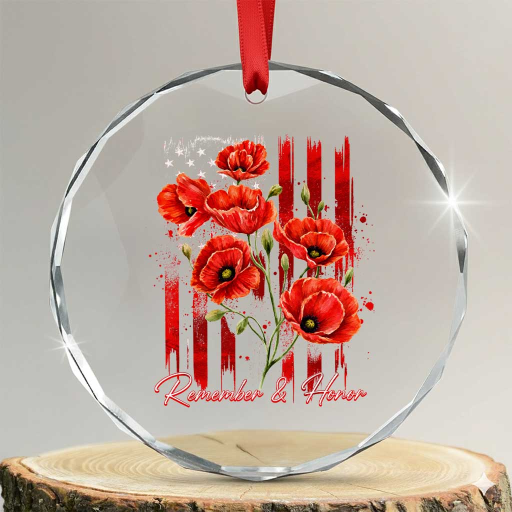 Remember And Honor Memorial Day Crystal Glass Ornament Red Poppy Flowers TS11 Transparent Glass 3'' Circle Print Your Wear