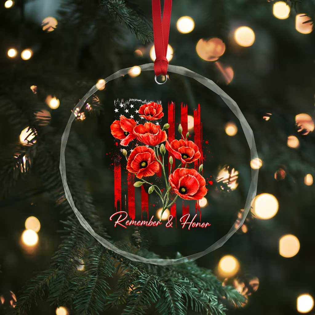 Remember And Honor Memorial Day Crystal Glass Ornament Red Poppy Flowers TS11 Print Your Wear