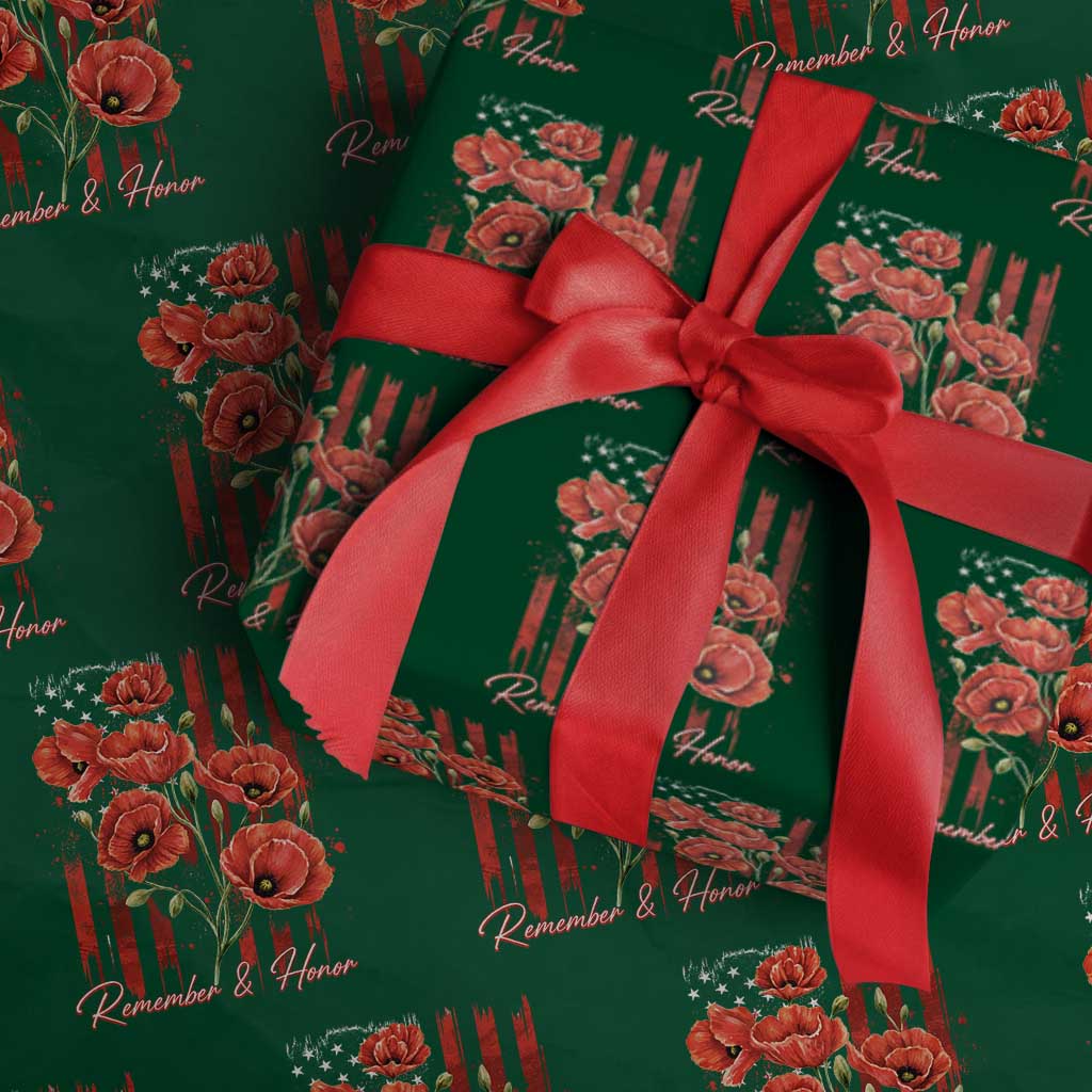Remember And Honor Memorial Day Wrapping Paper Roll Red Poppy Flowers TS11 Green Print Your Wear