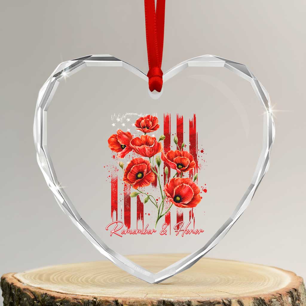 Remember And Honor Memorial Day Heart Crystal Glass Ornament Red Poppy Flowers TS11 Transparent Glass 3'' Heart Print Your Wear