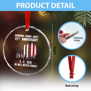 Remember Honor Unite 9 11 Memorial 25th Anniversary Crystal Glass Ornament We Will Never Forget Patriotic American Flag