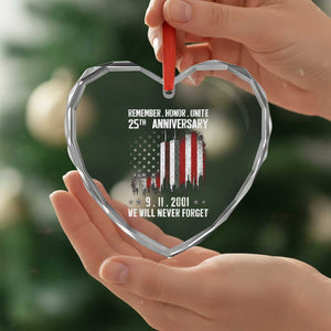 Remember Honor Unite 9 11 Memorial 25th Anniversary Heart Crystal Glass Ornament We Will Never Forget Patriotic American Flag