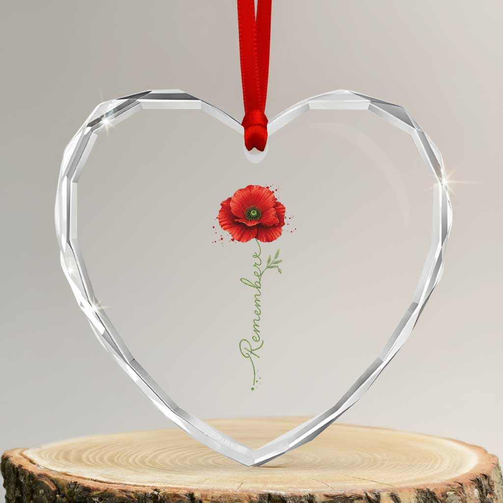 Remember Memorial Day Red Poppy Veteran Military Army Heart Crystal Glass Ornament TS11 Transparent Glass 3'' Heart Print Your Wear
