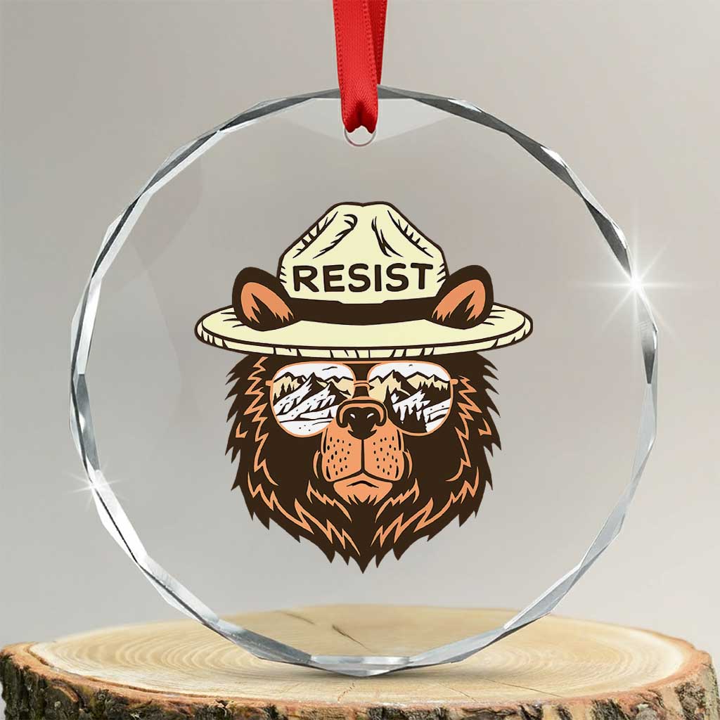 Resist Bear Retro Vintage Crystal Glass Ornament TS02 Transparent Glass 3'' Circle Print Your Wear