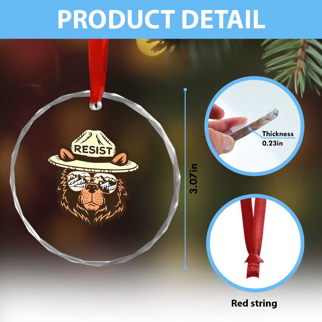 Resist Bear Retro Vintage Crystal Glass Ornament TS02 Print Your Wear
