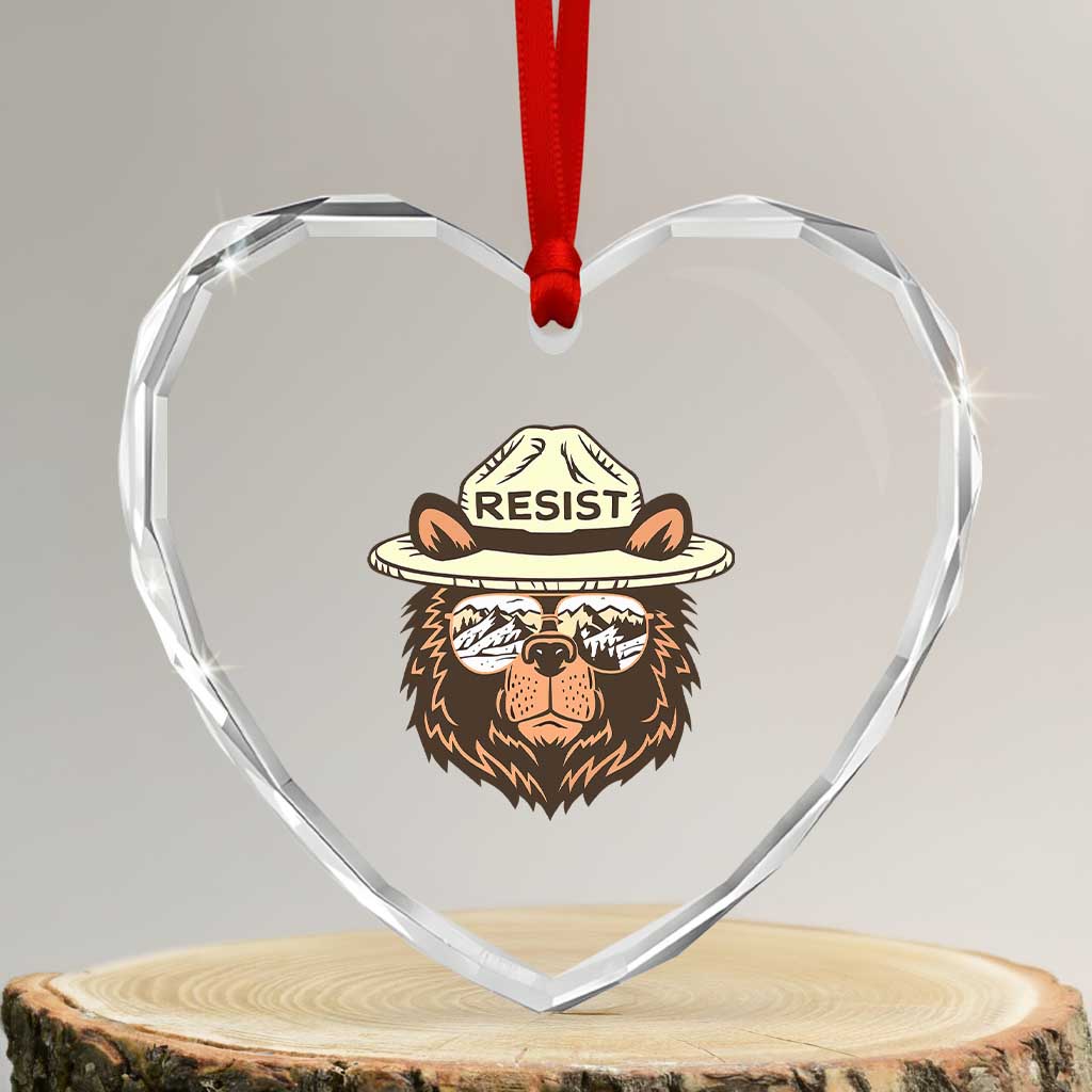 Resist Bear Retro Vintage Heart Crystal Glass Ornament TS02 Transparent Glass 3'' Heart Print Your Wear
