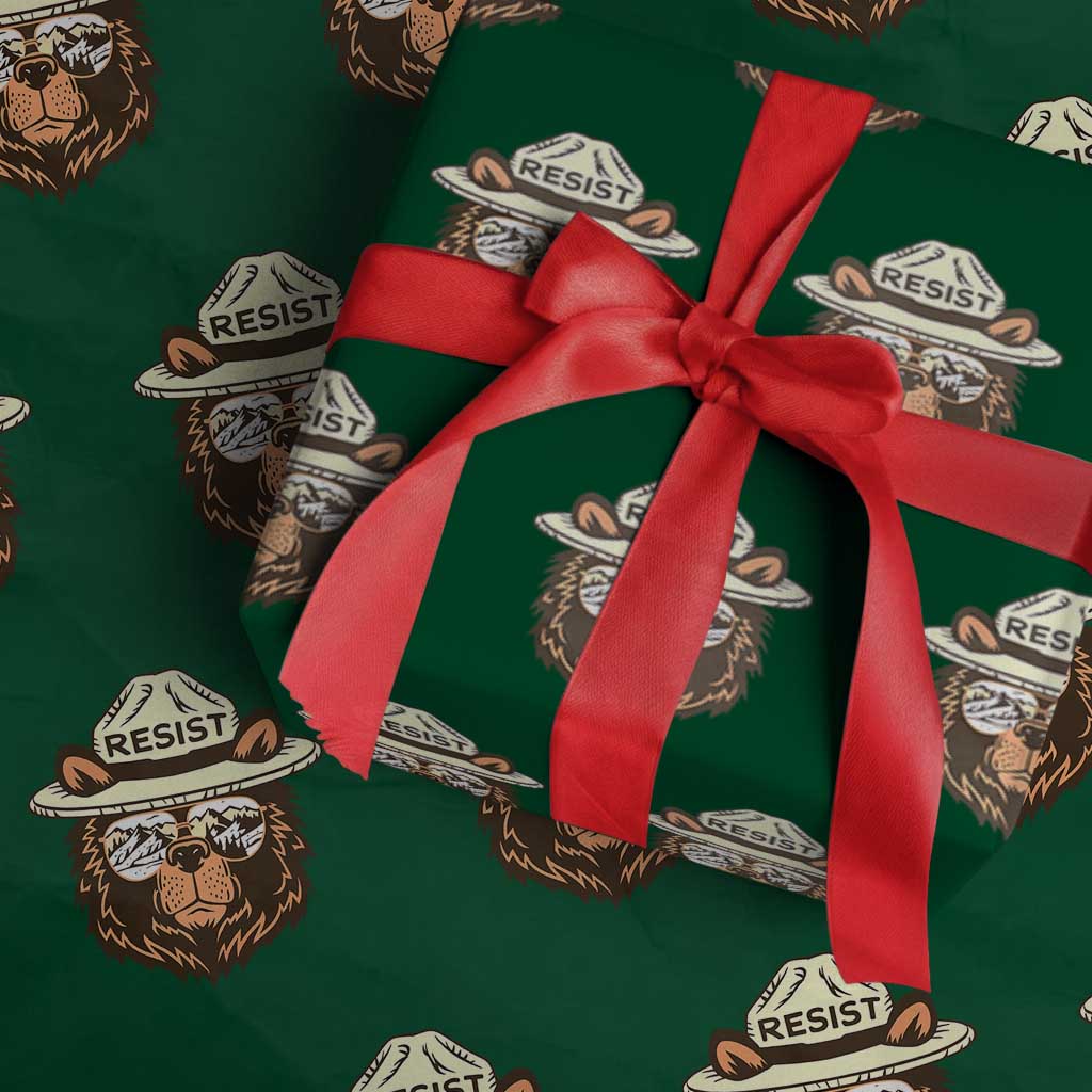 Resist Bear Retro Vintage Wrapping Paper Roll TS02 Green Print Your Wear