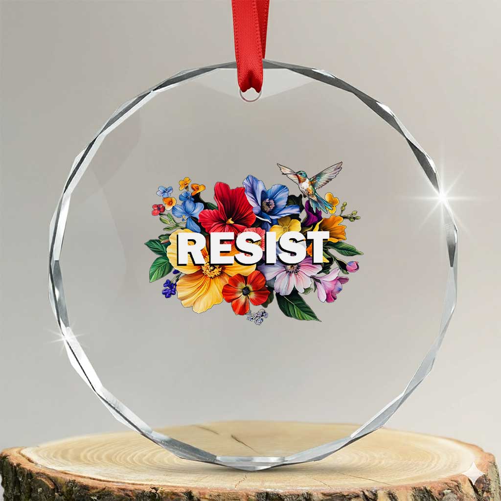 Resist Floral Crystal Glass Ornament Retro Botanical Graphic TS02 Transparent Glass 3'' Circle Print Your Wear