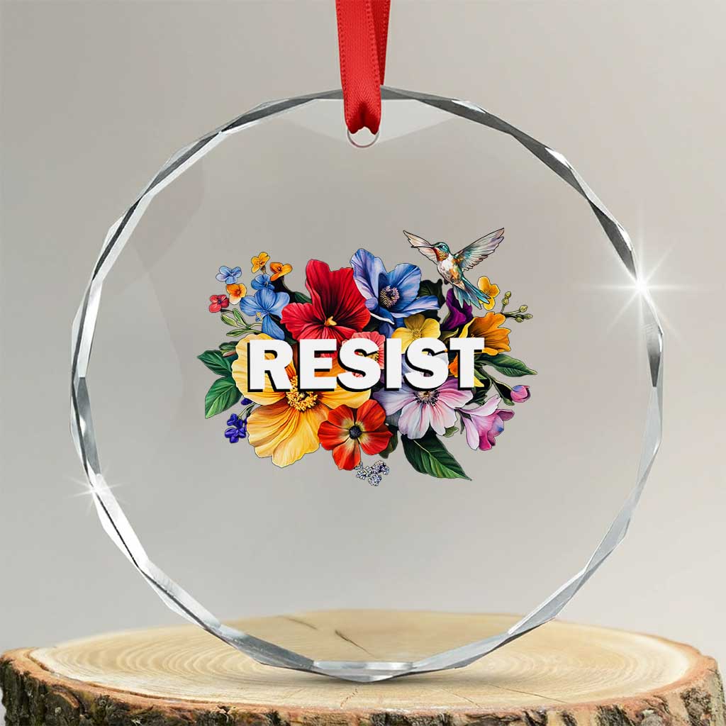 Resist Floral Crystal Glass Ornament Retro Botanical Graphic TS02 Transparent Glass 3'' Circle Print Your Wear