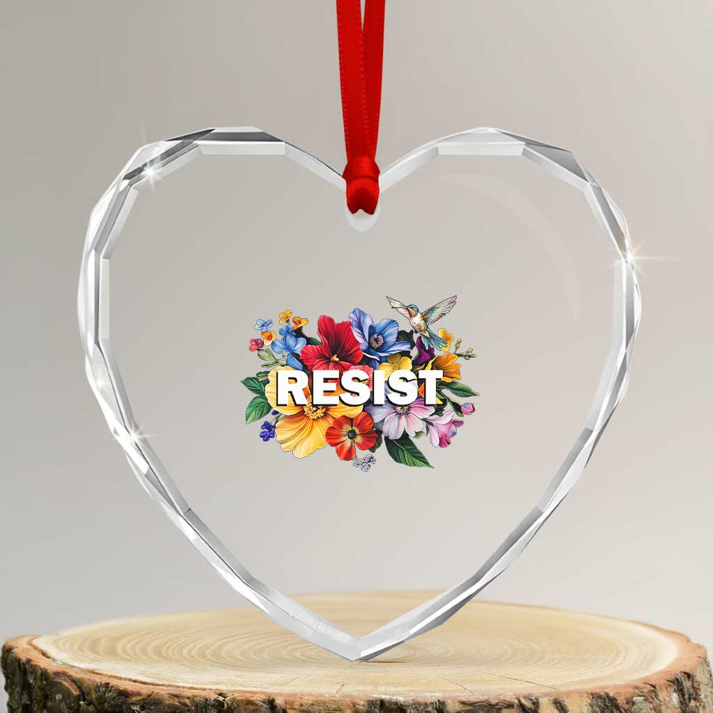 Resist Floral Heart Crystal Glass Ornament Retro Botanical Graphic TS02 Transparent Glass 3'' Heart Print Your Wear