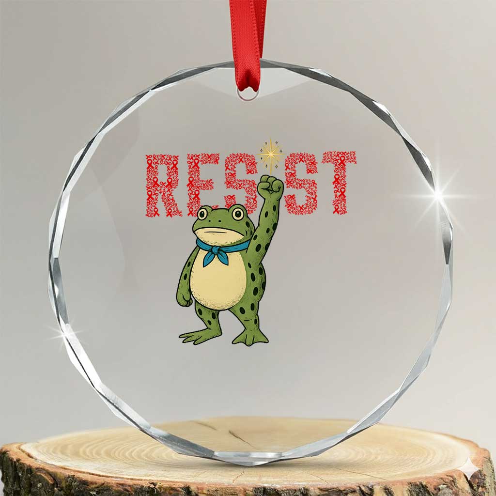 Resist Frog AIDS Awareness Crystal Glass Ornament Portland Activist Political Meme HIV Support Red Ribbon TS14 Transparent Glass 3'' Circle Print Your Wear