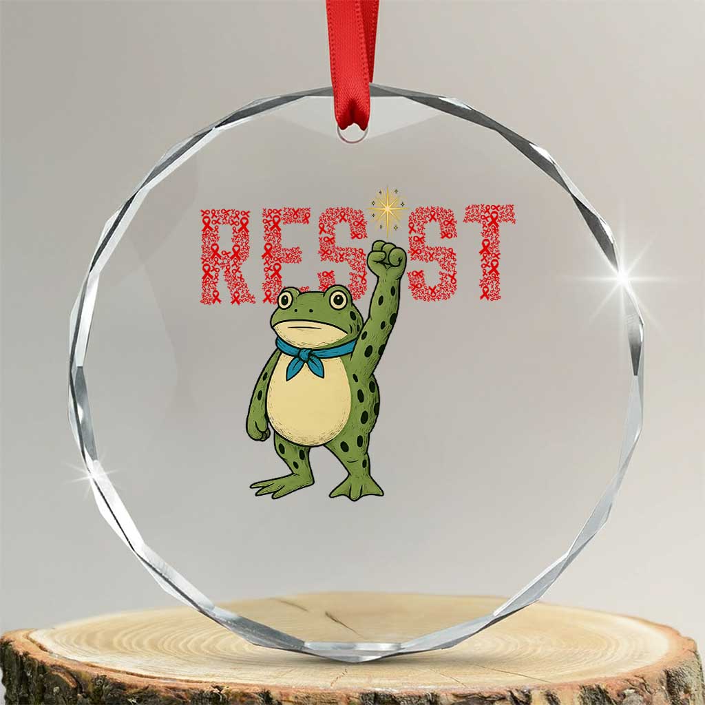 Resist Frog AIDS Awareness Crystal Glass Ornament Portland Activist Political Meme HIV Support Red Ribbon - Print Your Wear