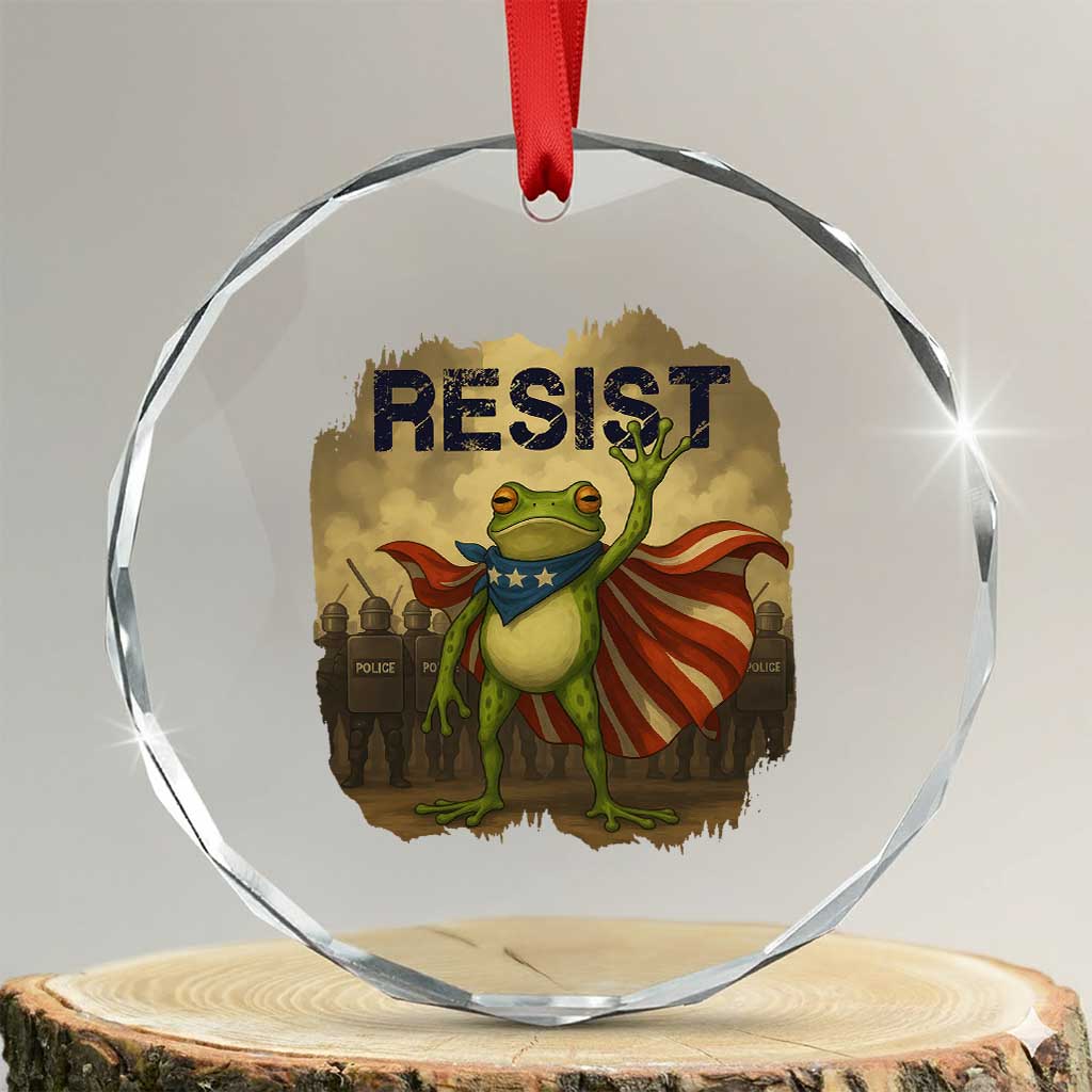 Resist Frog Christian Christmas Crystal Glass Ornament Funny Polittical 2025 Meme TS14 Transparent Glass 3'' Circle Print Your Wear