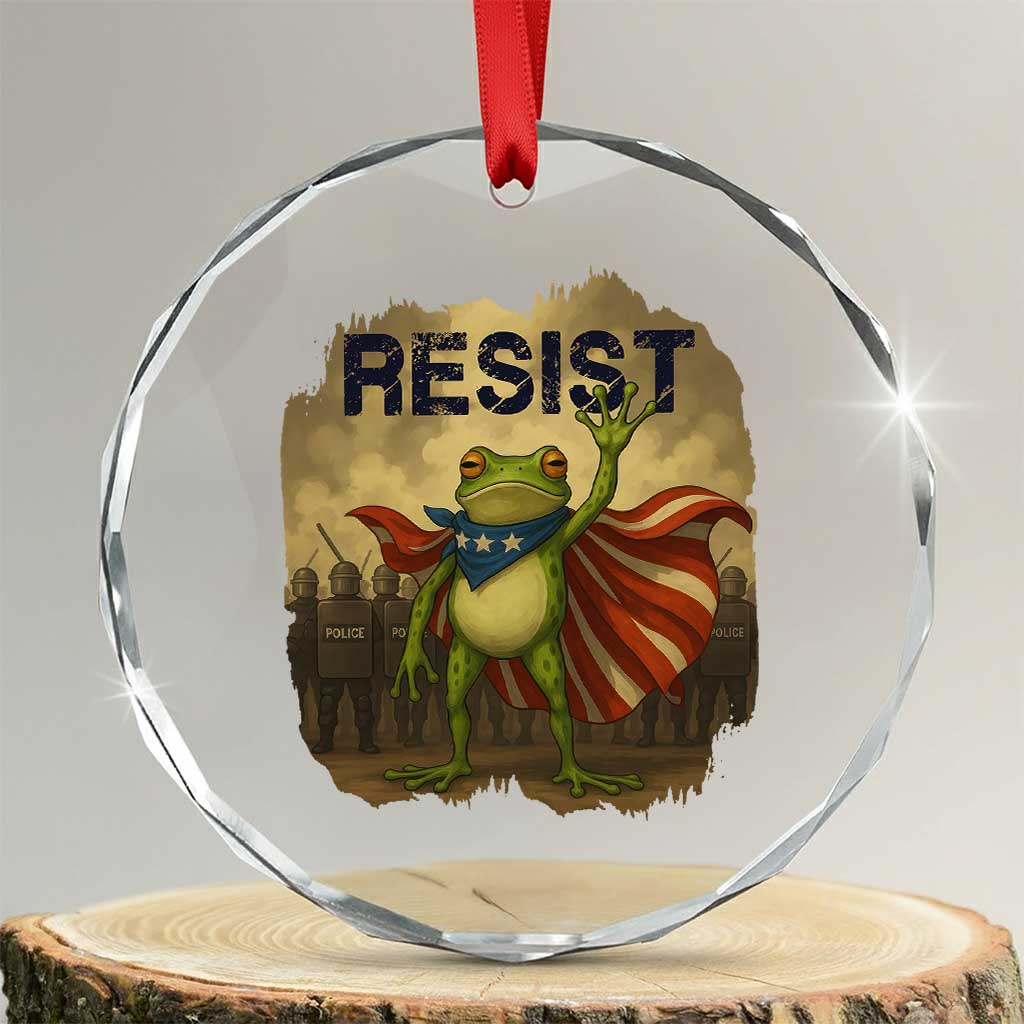 Resist Frog Christian Christmas Crystal Glass Ornament Funny Polittical 2025 Meme - Print Your Wear