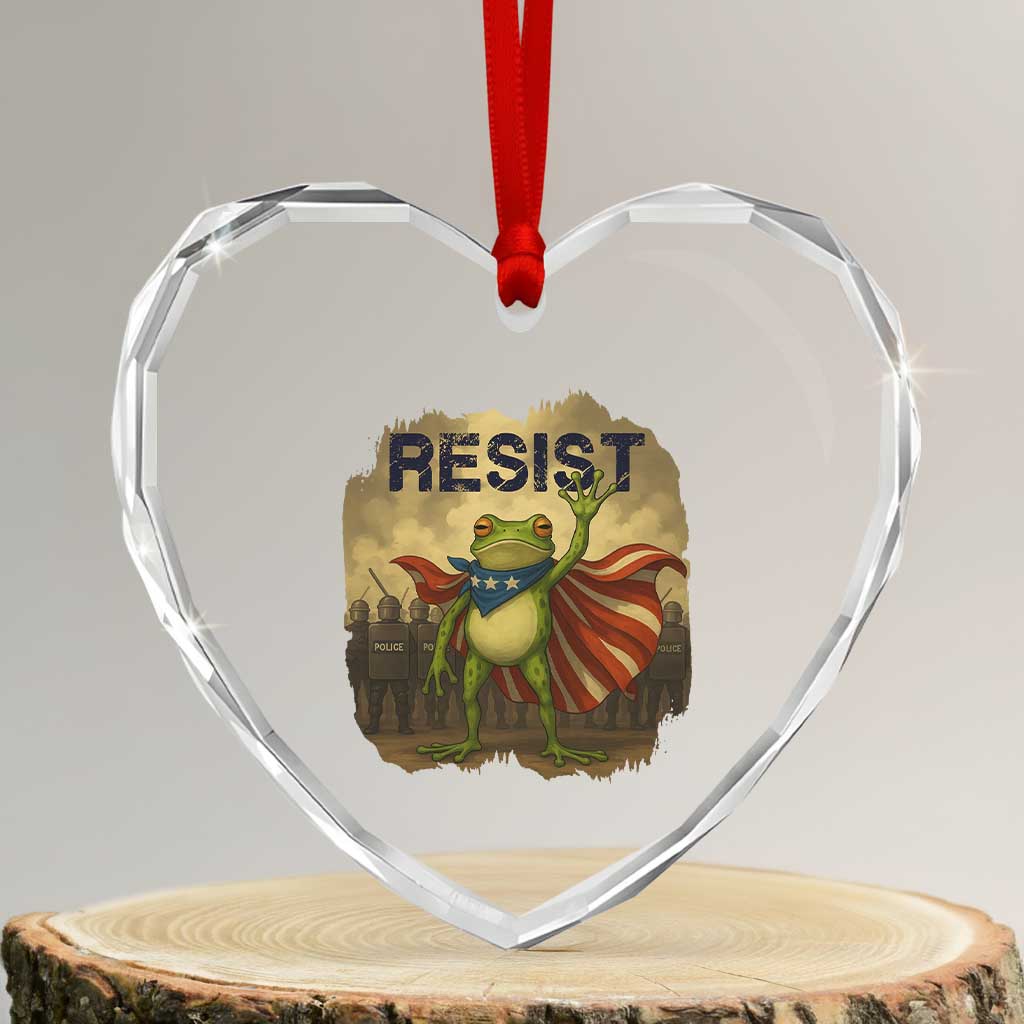 Resist Frog Christian Christmas Heart Crystal Glass Ornament Funny Polittical 2025 Meme TS14 Transparent Glass 3'' Heart Print Your Wear