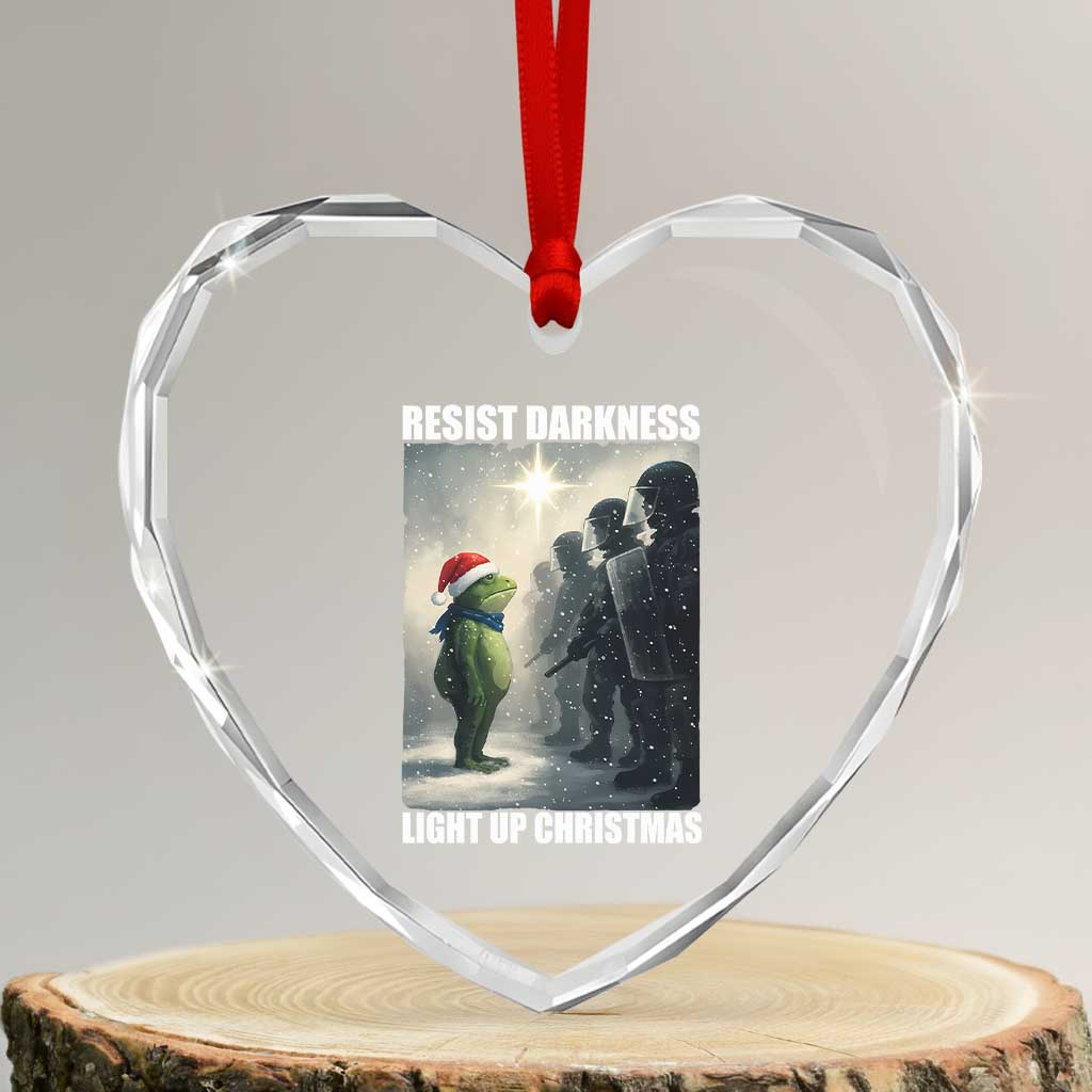 Resist Frog Christmas Heart Crystal Glass Ornament Funny Portland Protest ICE Activist Meme TS14 Transparent Glass 3'' Heart Print Your Wear