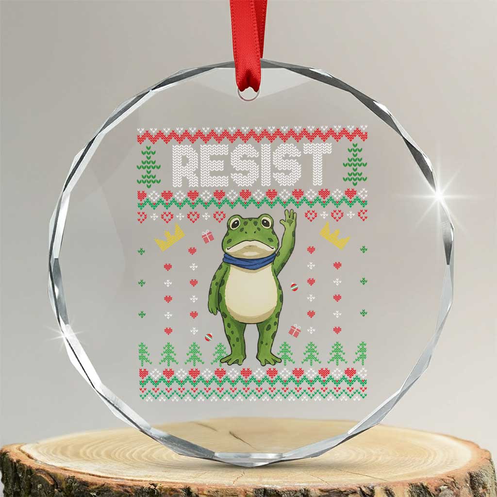 Resist Frog Crystal Glass Ornament Funny Portland Protest ICE Activist Meme 2025 - Print Your Wear