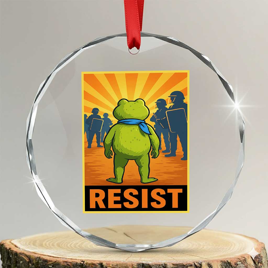 Resist Frog Graphic Crystal Glass Ornament Protest Stand Against Fascism TS02 Transparent Glass 3'' Circle Print Your Wear