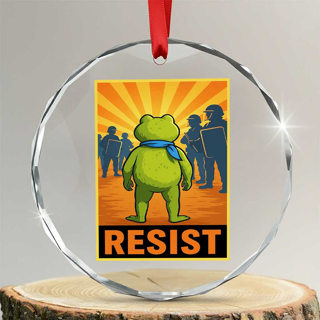 Resist Frog Graphic Crystal Glass Ornament Protest Stand Against Fascism - Print Your Wear