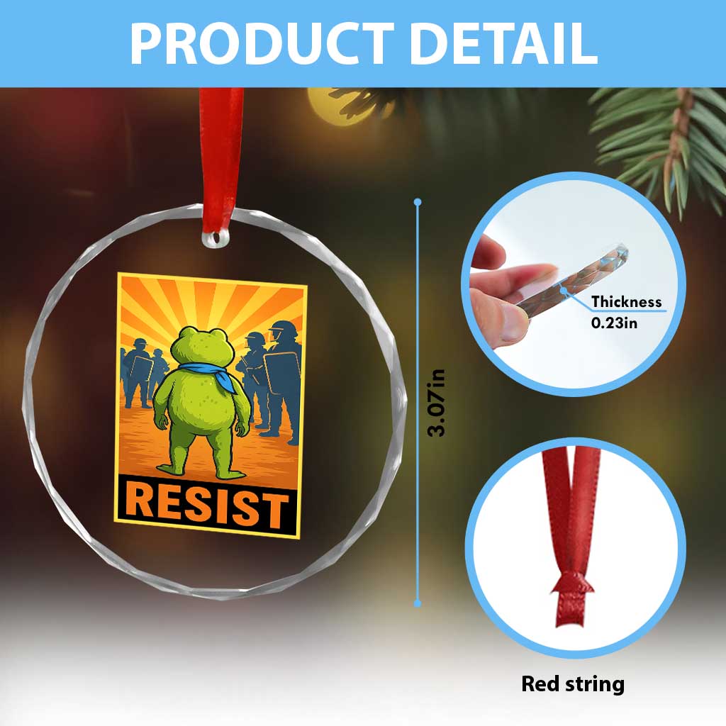 Resist Frog Graphic Crystal Glass Ornament Protest Stand Against Fascism TS02 Print Your Wear