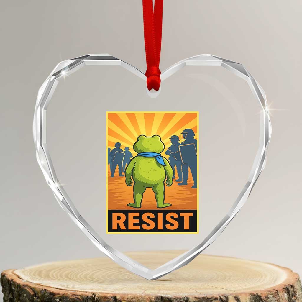 Resist Frog Graphic Heart Crystal Glass Ornament Protest Stand Against Fascism TS02 Transparent Glass 3'' Heart Print Your Wear