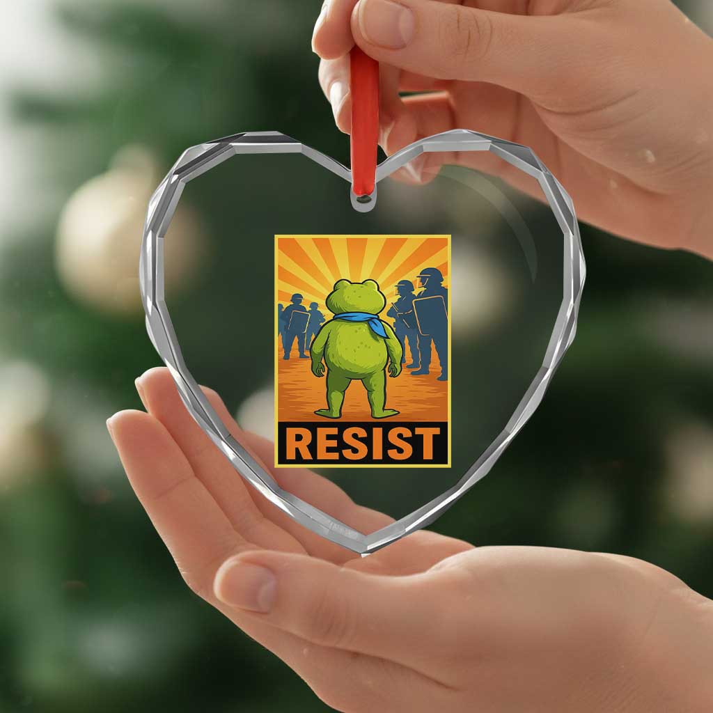 Resist Frog Graphic Heart Crystal Glass Ornament Protest Stand Against Fascism TS02 Print Your Wear