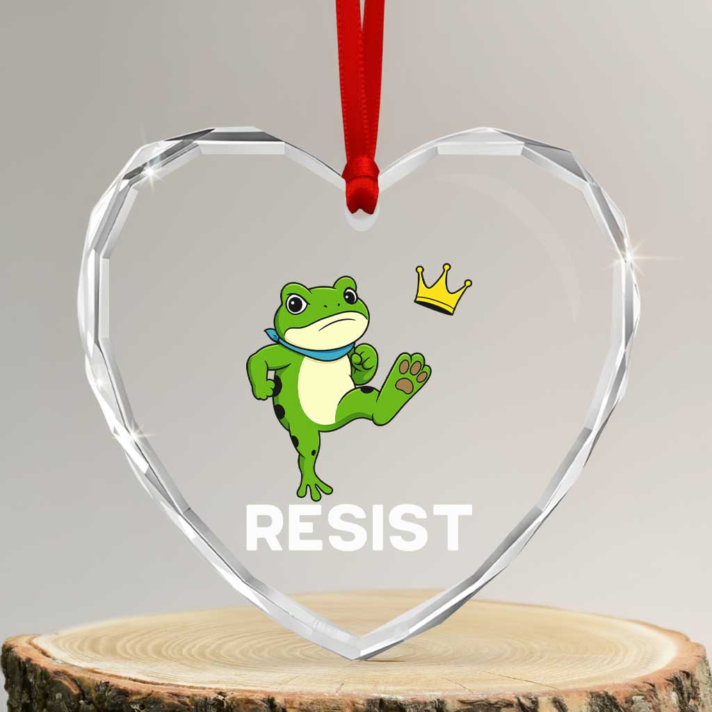 Resist Frog Kicking Crown Heart Crystal Glass Ornament Funny No Kings In America Free Portland TS02 Transparent Glass 3'' Heart Print Your Wear
