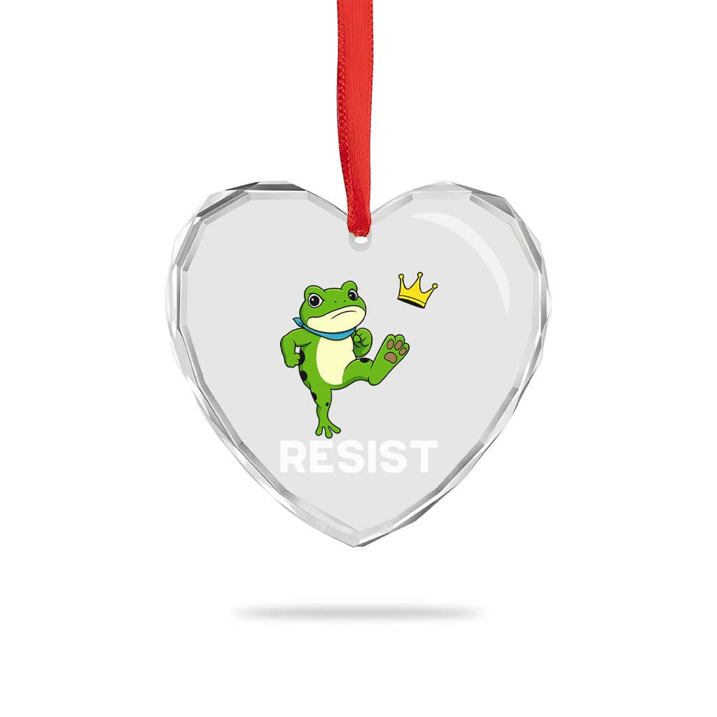 Resist Frog Kicking Crown Heart Crystal Glass Ornament Funny No Kings In America Free Portland TS02 Print Your Wear