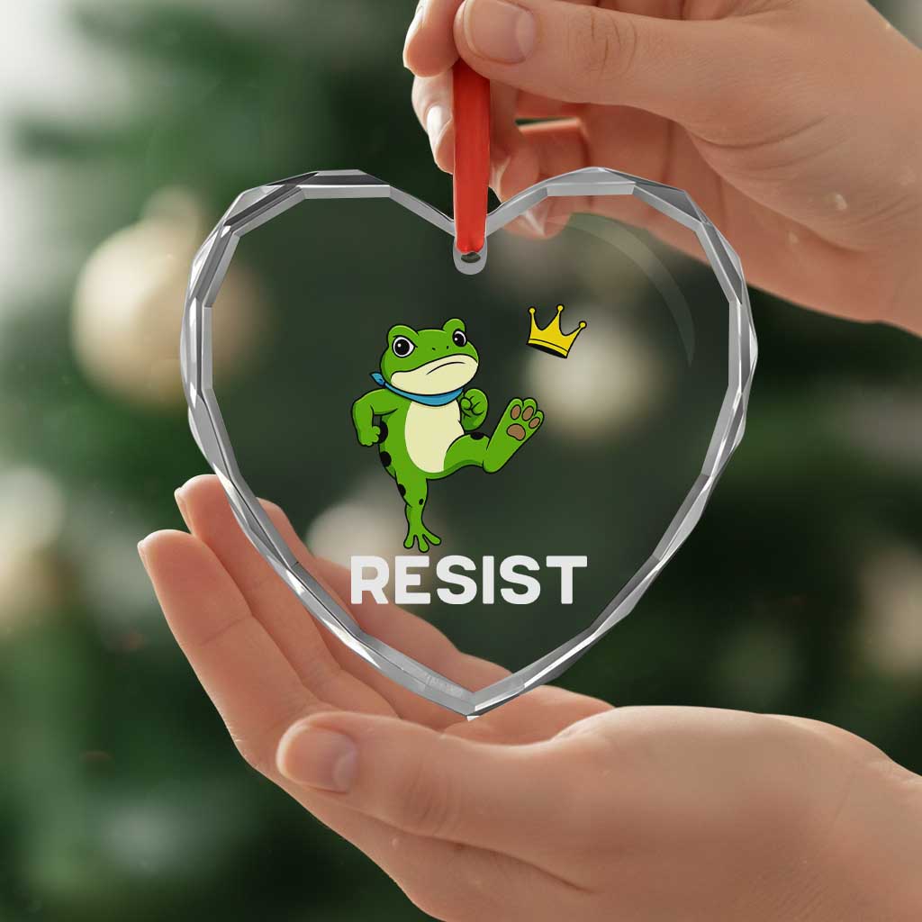 Resist Frog Kicking Crown Heart Crystal Glass Ornament Funny No Kings In America Free Portland TS02 Print Your Wear