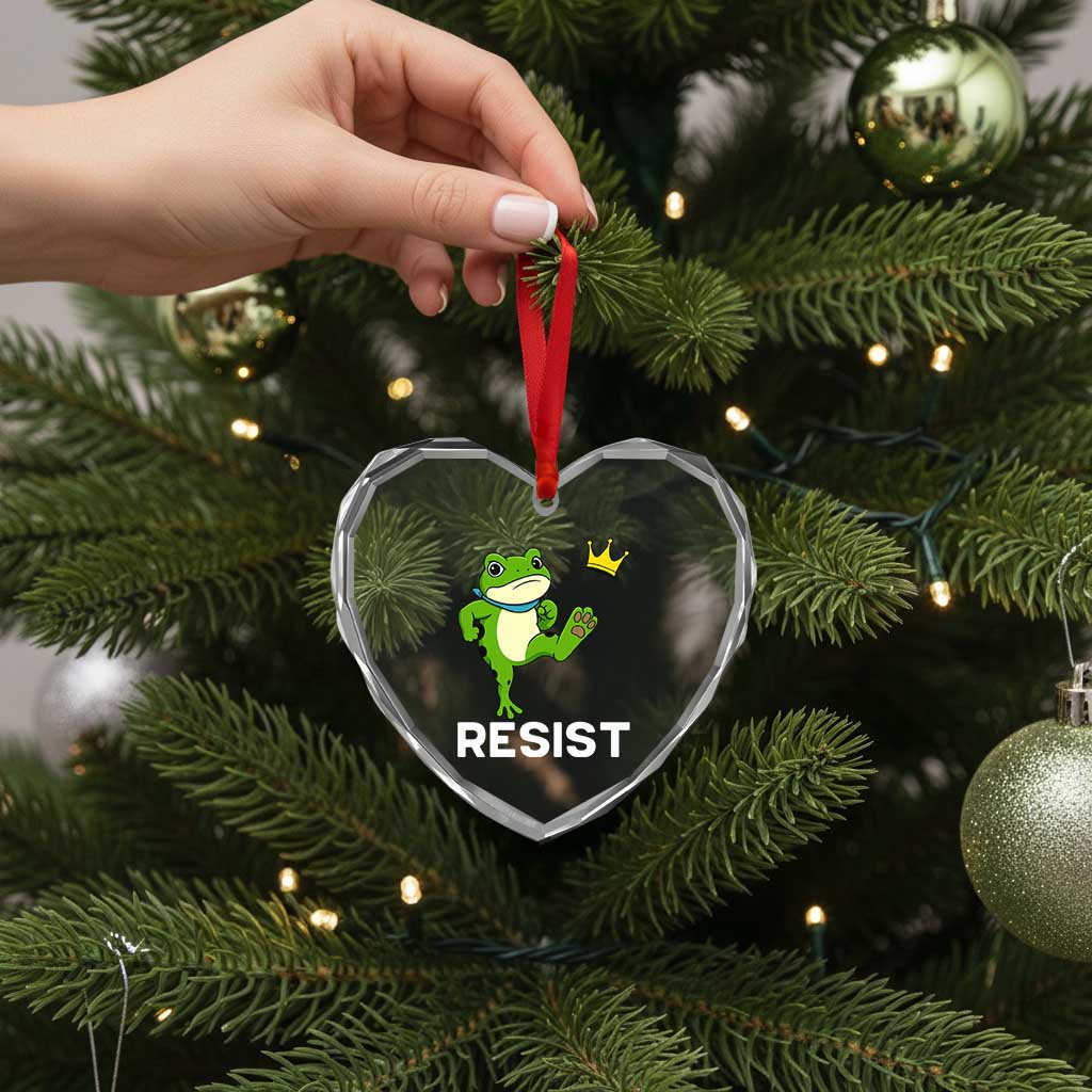 Resist Frog Kicking Crown Heart Crystal Glass Ornament Funny No Kings In America Free Portland TS02 Print Your Wear
