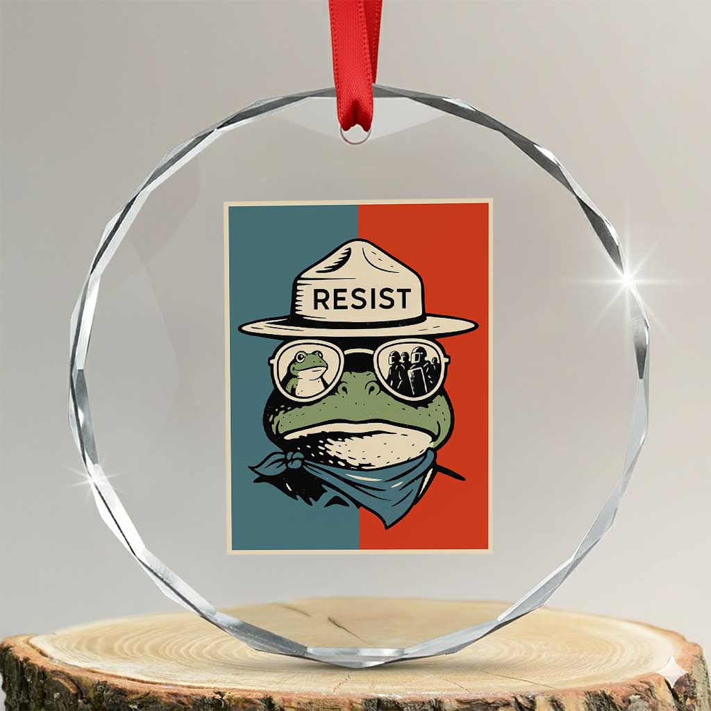 Resist Frog Meme Crystal Glass Ornament Portland Vintage Aesthetic Gift TS12 Transparent Glass 3'' Circle Print Your Wear