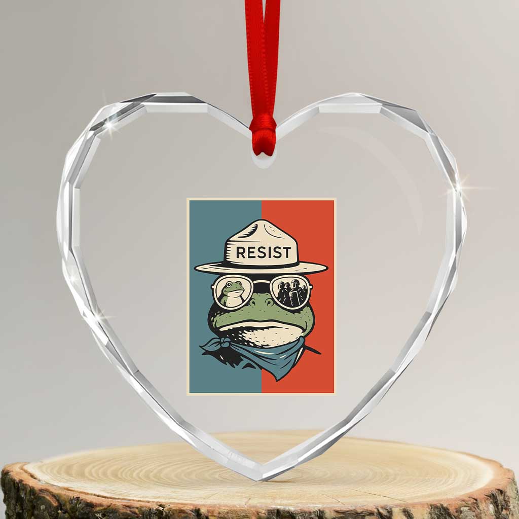 Resist Frog Meme Heart Crystal Glass Ornament Portland Vintage Aesthetic Gift TS12 Transparent Glass 3'' Heart Print Your Wear