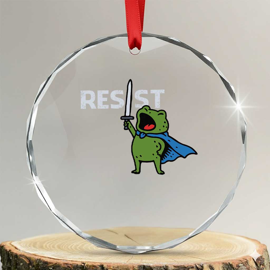 Resist Frog Warrior Crystal Glass Ornament Funny Rebel Meme Gift TS12 Transparent Glass 3'' Circle Print Your Wear