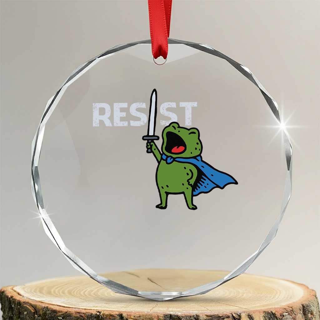 Resist Frog Warrior Crystal Glass Ornament Funny Rebel Meme Gift - Print Your Wear