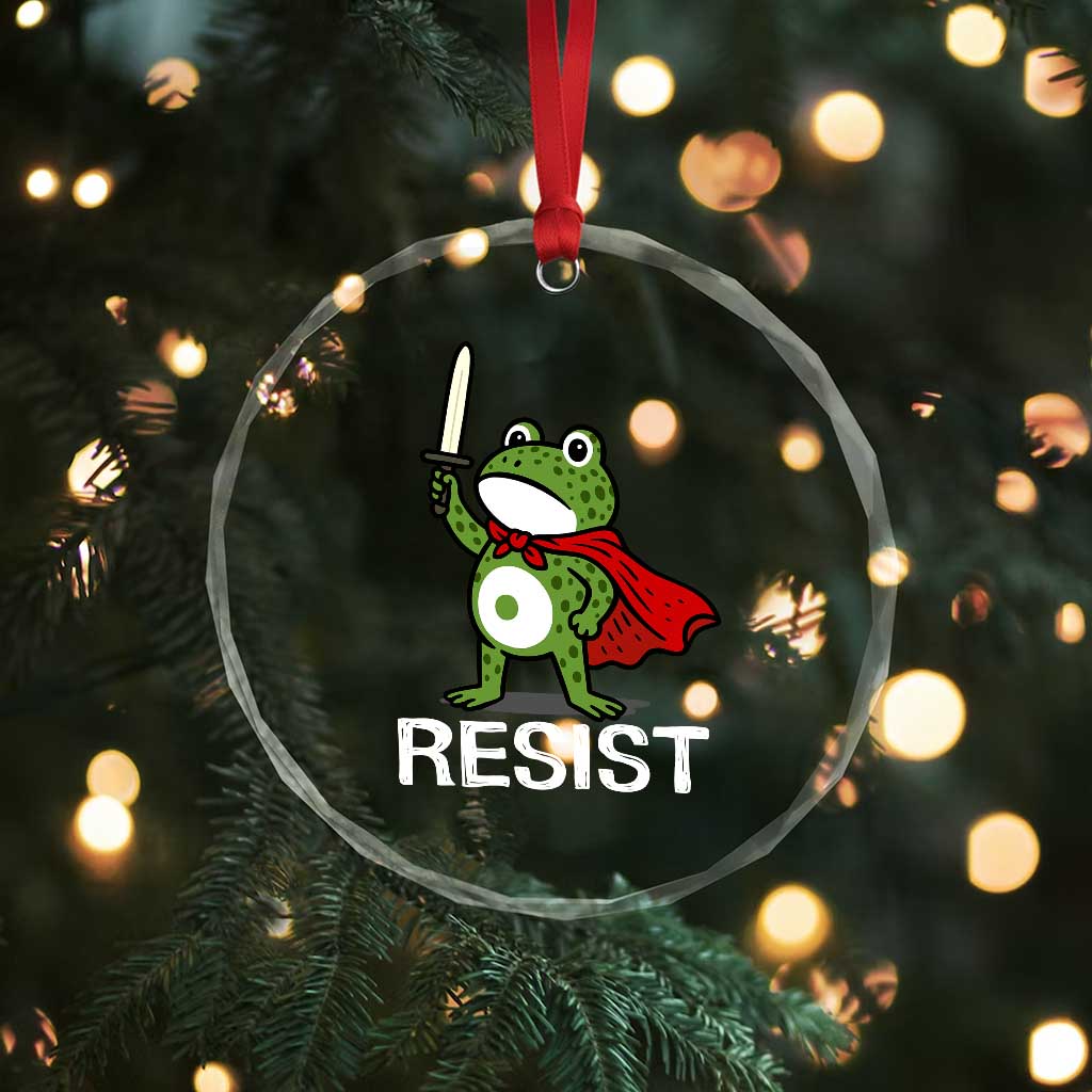 Resist Frog With Sword Crystal Glass Ornament No Kings Portland Protest TS10 Print Your Wear