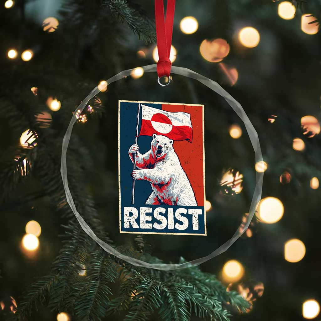 Resist Greenland Polar Bear Holding Flag Art Crystal Glass Ornament Resistance Political TS11 Print Your Wear