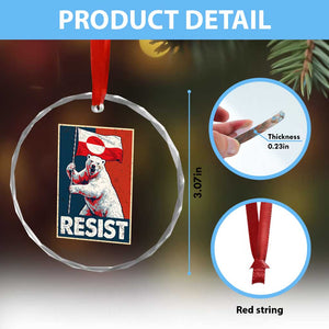 Resist Greenland Polar Bear Holding Flag Art Crystal Glass Ornament Resistance Political TS11 Print Your Wear