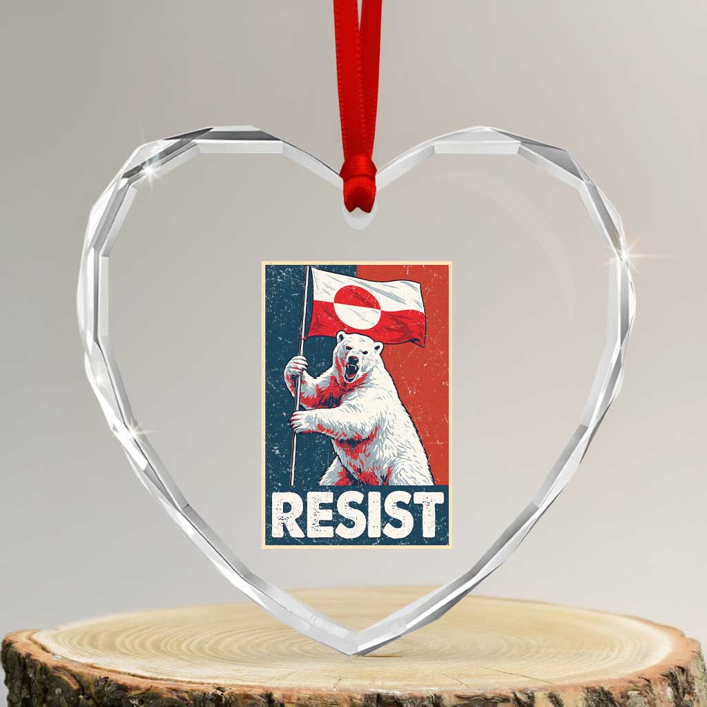 Resist Greenland Polar Bear Holding Flag Art Heart Crystal Glass Ornament Resistance Political TS11 Transparent Glass 3'' Heart Print Your Wear